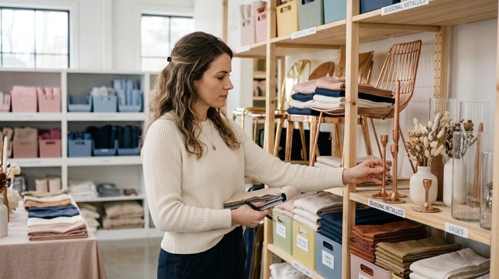 Close-up of a thoughtful woman selecting premium party renta